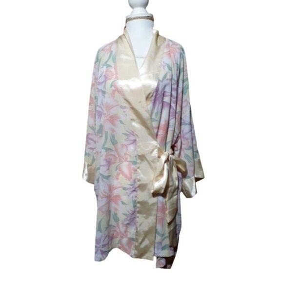 Victorias Secret VTG Gold Label Pink Floral Semi Sheer Sleepwear Robe Kimono O/S - Picture 3 of 7